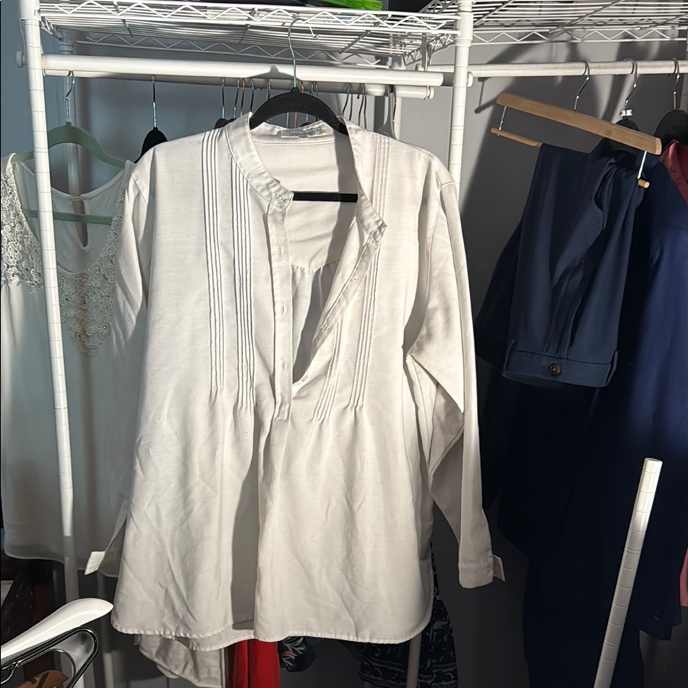 White Long Sleeve Tunic Shirt XL Petite